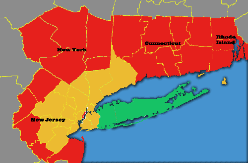 NY - NJ - CT map.  Servicing the following counties: nassau, queens, suffolk.  Servicing the following towns: hampton, islip, massapequa riverhead.